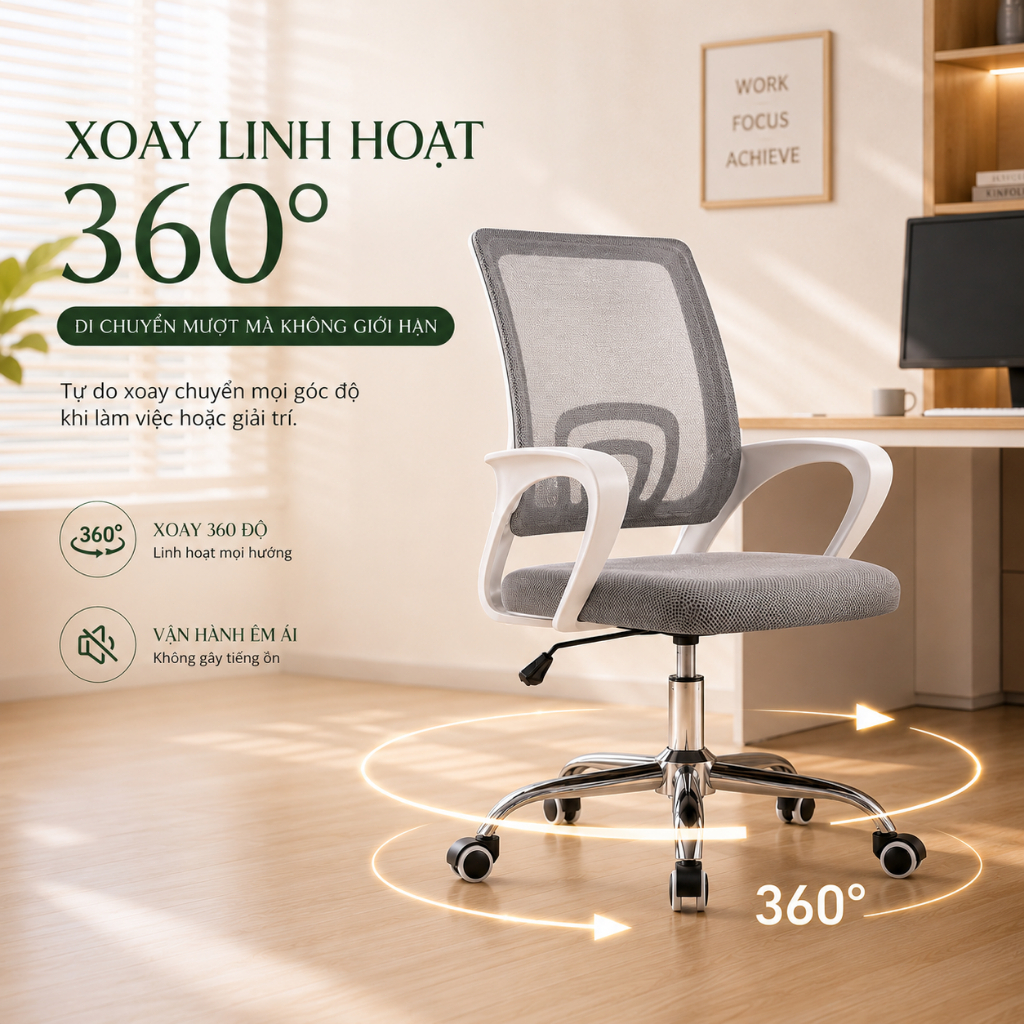 IB Ghế công thái học Lưng lưới thoáng khí Tay vịn êm ái Xoay 360 độ Nâng hạ linh hoạt Văn phòng | BigBuy360 - bigbuy360.vn