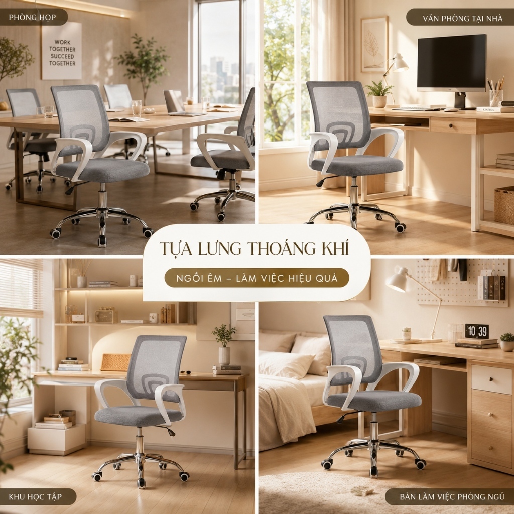 IB Ghế công thái học Lưng lưới thoáng khí Tay vịn êm ái Xoay 360 độ Nâng hạ linh hoạt Văn phòng | BigBuy360 - bigbuy360.vn
