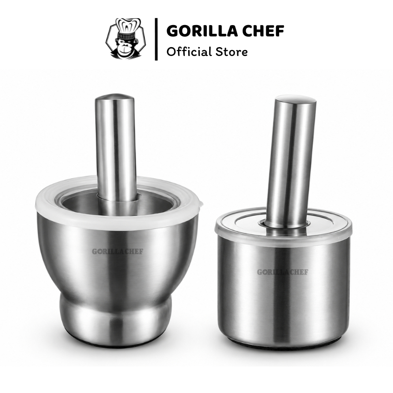Bộ chày cối giã tay inox 304 kháng khuẩn 99,9% GORILLA CHEF cối giã tỏi ớt, gia vị nấu ăn
