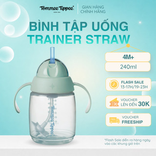 Bình tập uống nước ống hút bi trọng lực, chống tràn, chống sặc tommee tippee trainer straw, 240ml,cho bé từ 6 tháng-xanh