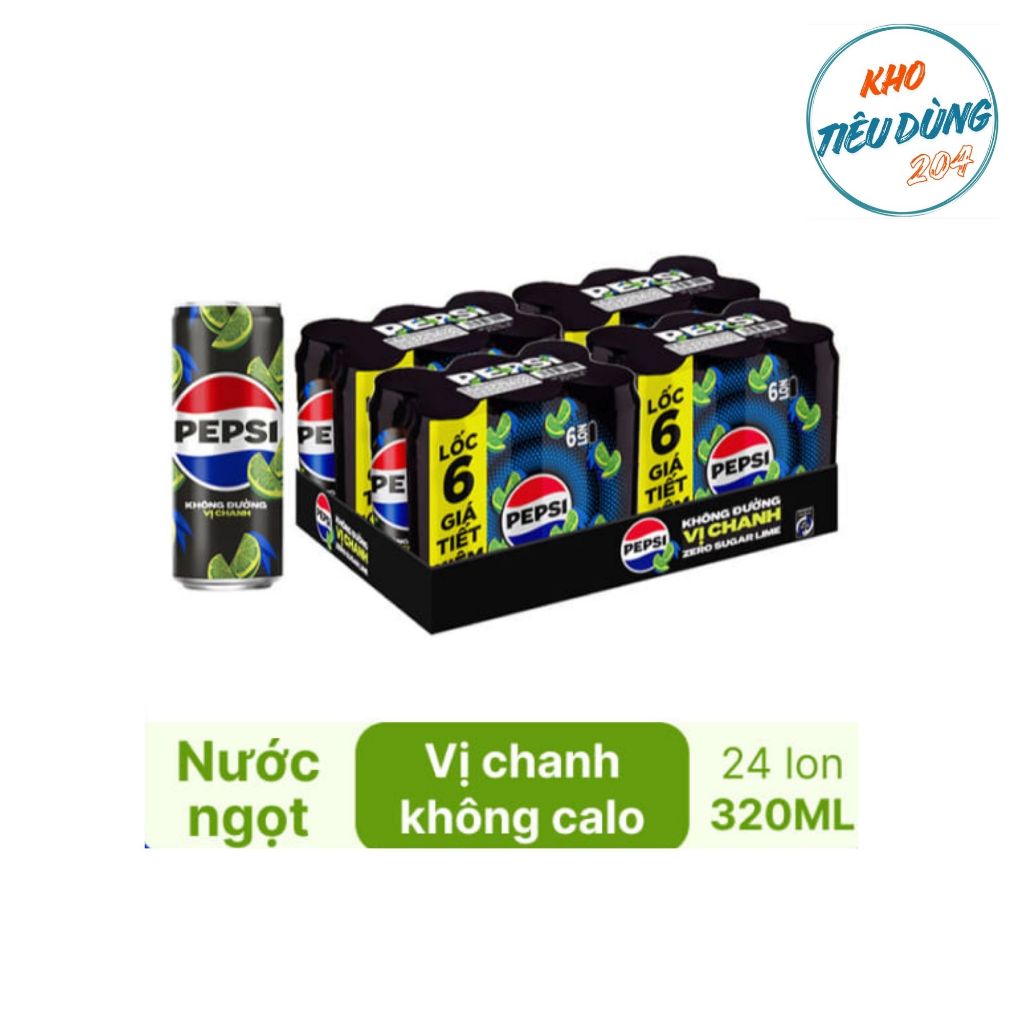 [1 Thùng] Pepsi Vị Chanh Không Calo 320Ml  (24 Lon)