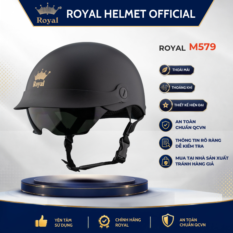 Mũ Bảo Hiểm Royal M579 Chính Hãng Cho Nam Nữ - Nón Bảo Hiểm Nửa Đầu 1 Kính Âm / 2 Kính Có Lưỡi Trai