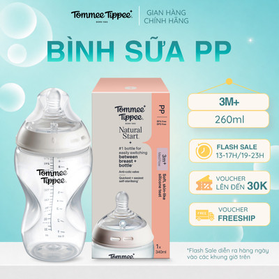 Bình Sữa Ty Siêu Mềm Tự Nhiên Tommee Tippee Natural Start PP 340ml, Núm Ty Của Bình 3-6 Tháng