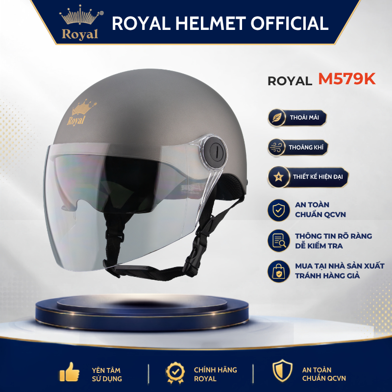 Mũ Bảo Hiểm Royal Chính Hãng M579K Dòng 2 Kính,  Mũ Royal 2 Kính Tiện Lợi Hợp Nam Nữ