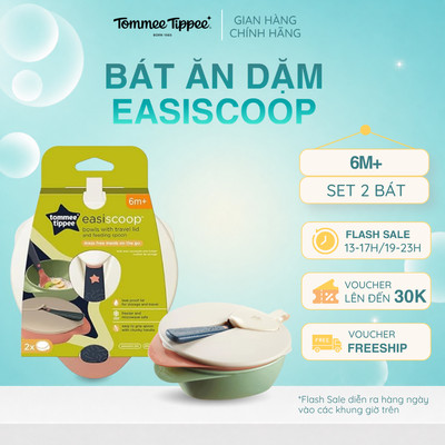Bát Ăn Dặm Có Nắp Kèm Thìa Tommee Tippee Easy Scoop Cho Bé Từ 6 Tháng (Set 2 cái)