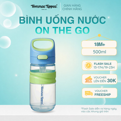 Bình Uống Nước Tommee Tippee On The Go Straw 500ml – Cho Bé Từ 18 Tháng, Xanh Dương