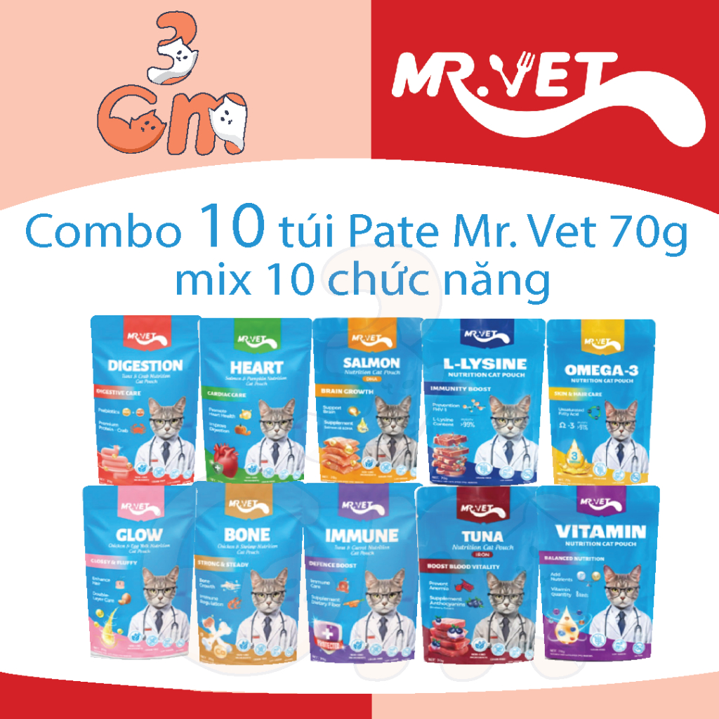 Combo 30 gói Pate Mr Vet/ Mr. Vet mix 10 chức năng