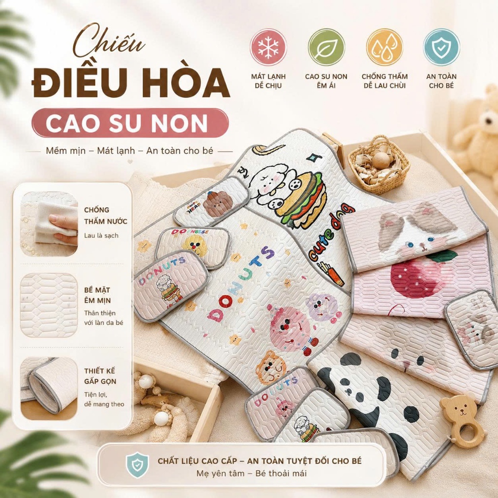 Chiếu Điều Hoà Cao Su Non Latex Tencel 6D, Chiếu Điều Hoà Cho Bé Nằm Cũi, Bé Đi Học Mềm Mịn