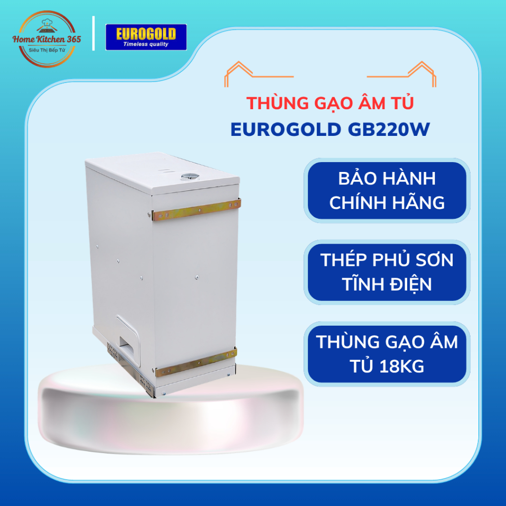 Thùng đựng gạo Eurogold B22/GB220W – Gắn cánh, inox bền, dễ lấy gạo, dung tích lớn