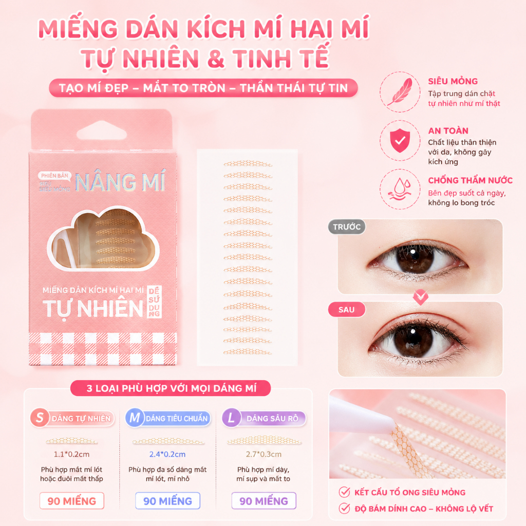 Miếng dán kích mí, Kích mí tàng hình trong suốt, Dán kích mí trong suốt, Miếng dán mí mắt, Miếng Dán
