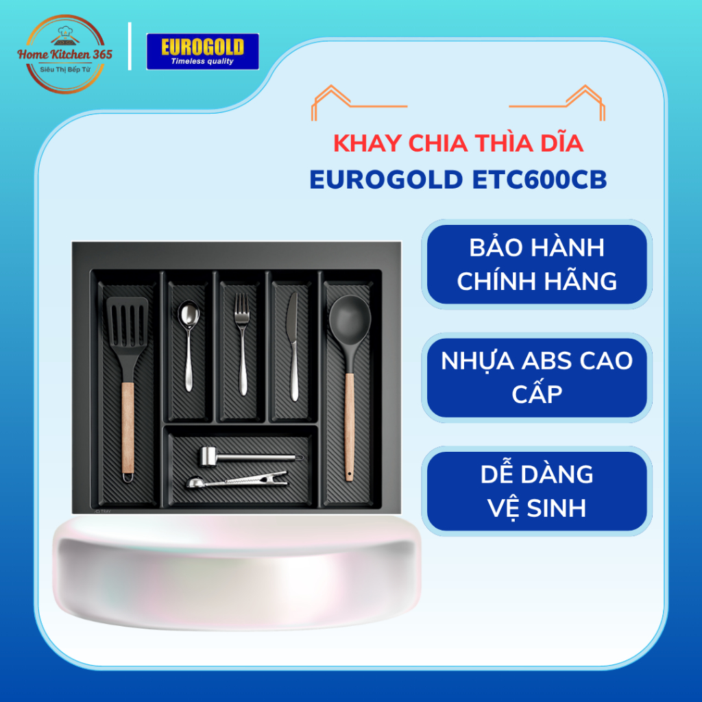 Khay chia Eurogold ETC600/ETC600CB phụ kiện khay nhựa chia thìa đũa dĩa tủ bếp thông minh tiện ích