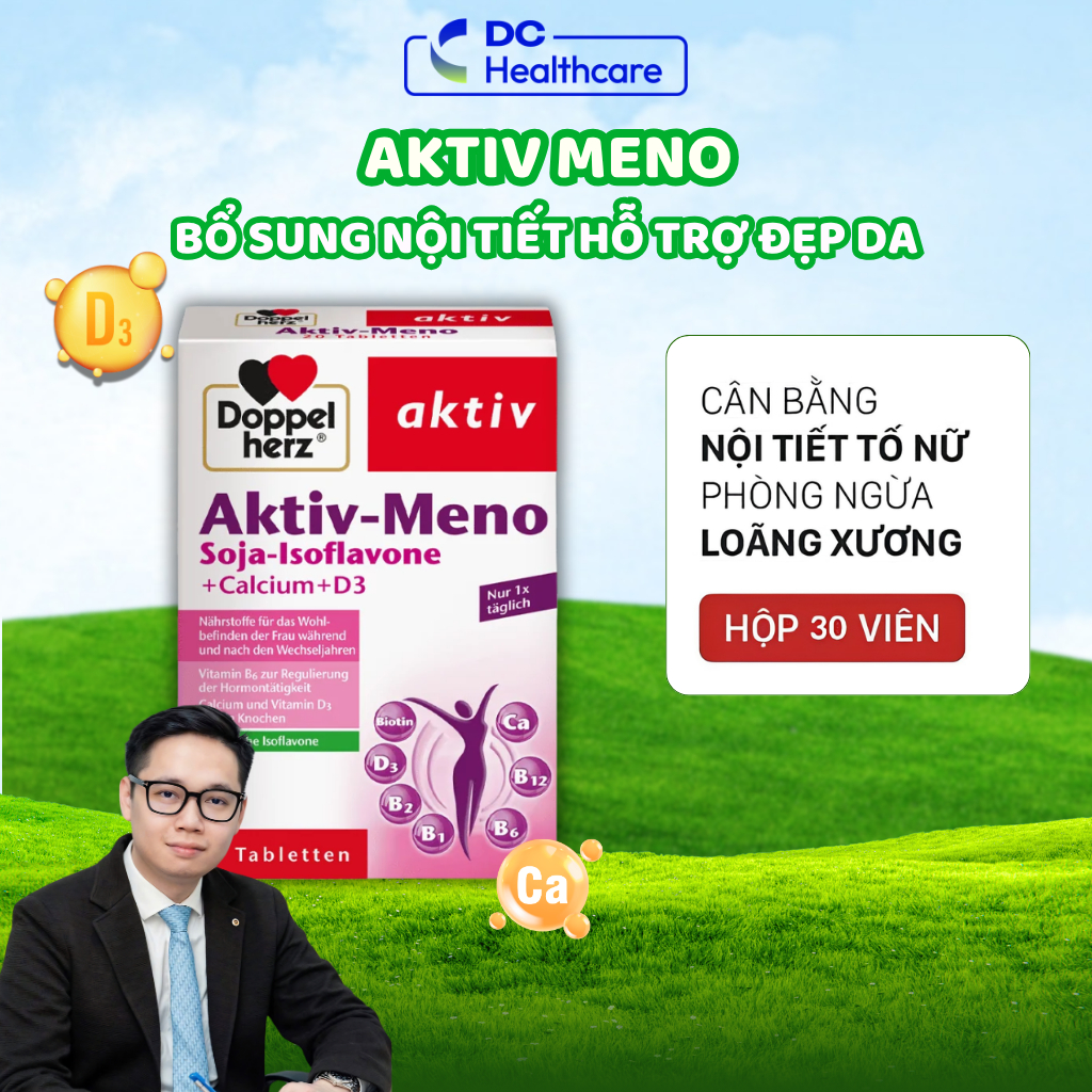 Aktiv Meno Doppelherz Đức - Bổ Sung Nội Tiết Tố Nữ, Mầm Đậu Nành Isoflavone, Đẹp Da (30 Viên)