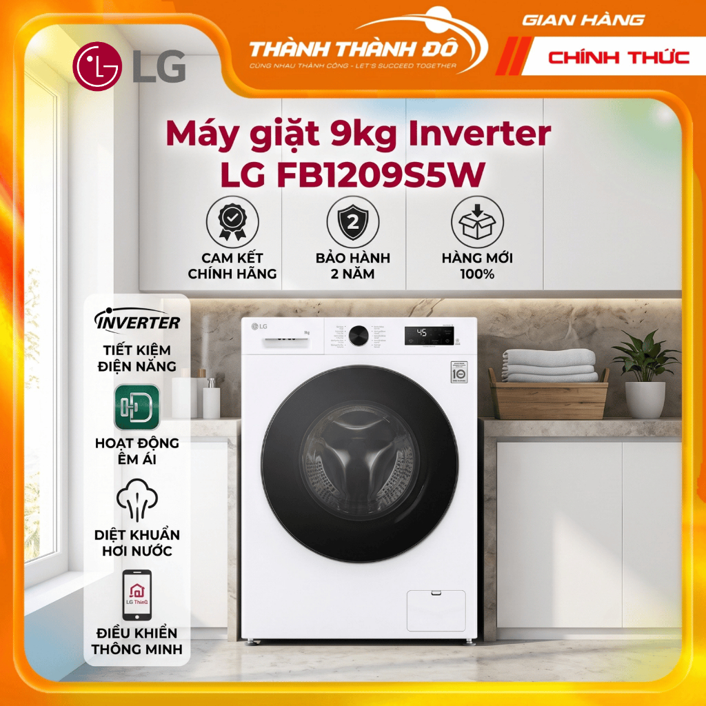 [CHÍNH HÃNG] Máy giặt lồng ngang 9kg LG Inverter FB1209S5W - Giảm nhăn, diệt khuẩn, ngăn dị ứng -Màu