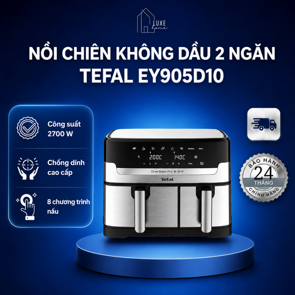 Nồi chiên không dầu 2 ngăn Tefal EY905D10 - Bảo Hành Chính Hãng 24 tháng