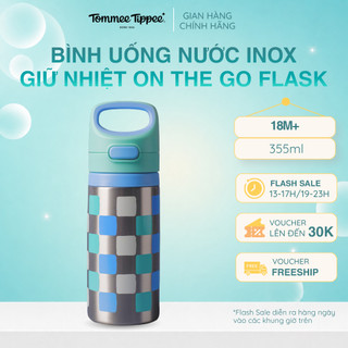 Bình uống nước inox giữ nhiệt tommee tippee on-the-go flask, 355ml cho bé từ 18 tháng - xanh