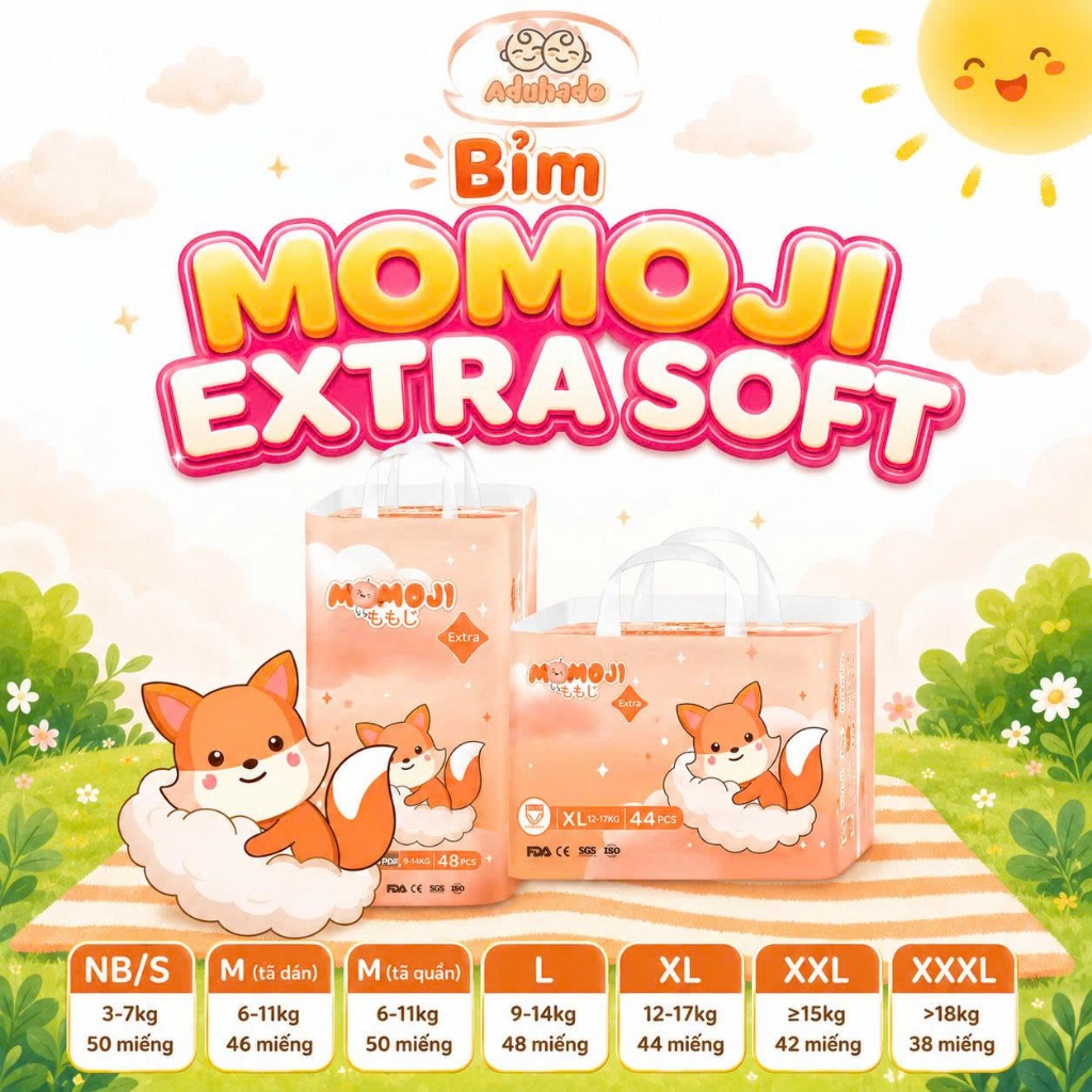 [ MOMOJI EXTRA SOFT ] Combo 3 Bịch Tã Bỉm Siêu Mỏng Mềm Mịn Cho Bé