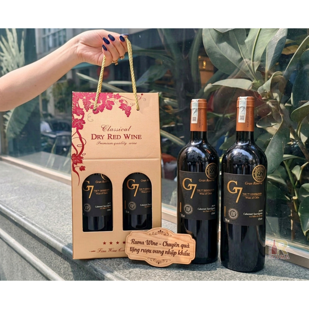 Set quà tặng rượu vang Chile G7 - TG đôi ép kim