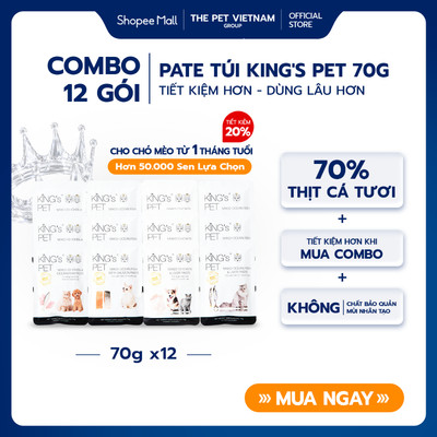 Hộp 12 Túi Pate King’s Pet 70gr Thức Ăn Cho Chó Mèo Tăng Cường Hệ Miễn Dịch Dễ Tiêu Hóa