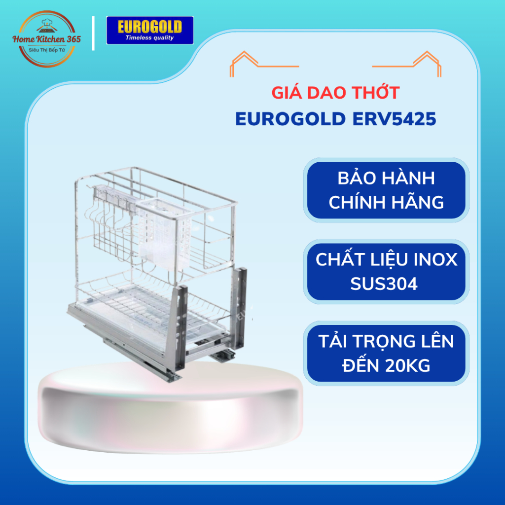 Kệ Dao Thớt Eurogold ERV5425 Đa Năng Inox 304 Cao Cấp Cho Tủ Bếp Dưới
