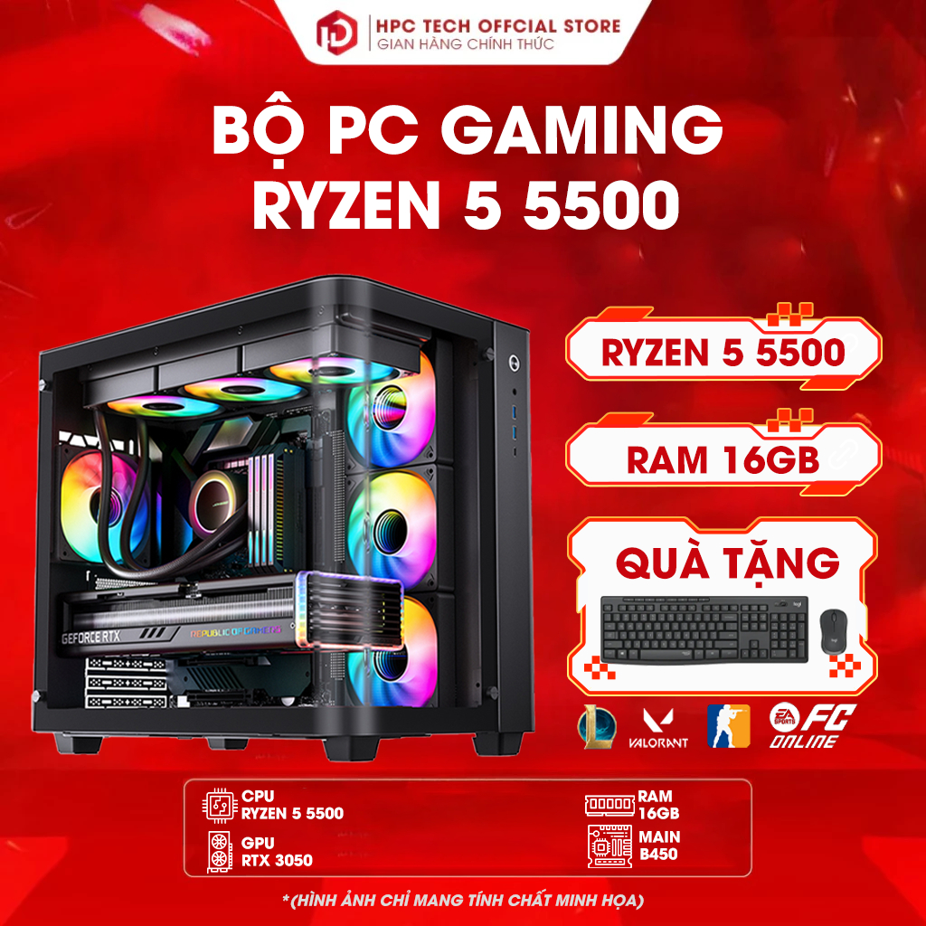Bộ pc gaming, văn phòng AMD Ryzen 5 5500 | RTX 3050 | RTX 5050 | RTX 5060 chiến game FPS, Moba, AAA 