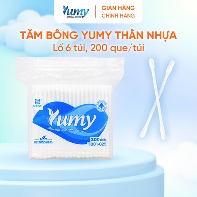 [Lố 6 túi] Tăm bông YUMY 200 que thân nhựa chính hãng 2 đầu bông mềm an toàn đa dụng (TB01-025)