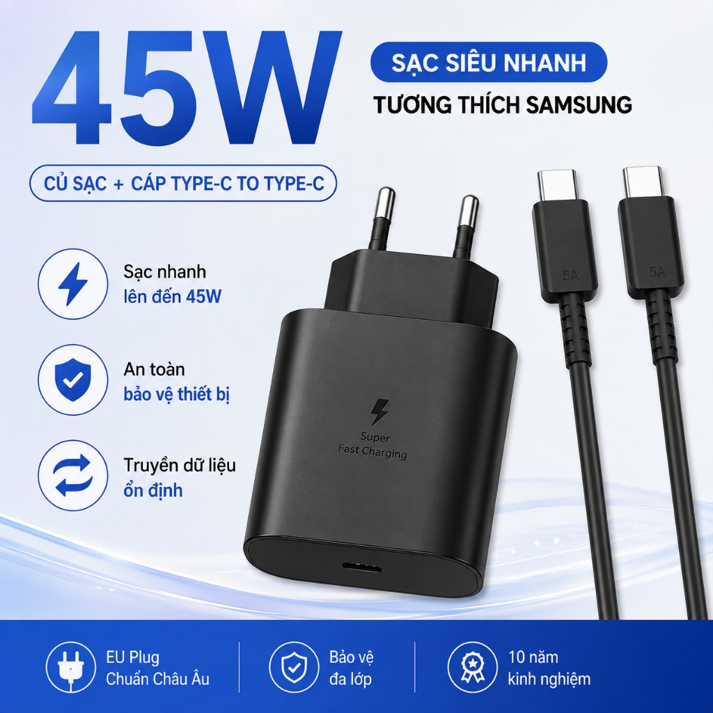 For Samsung 45W SuperCharge USB-C PD PPS fast charging adapter, for Galaxy Galaxy S25 Ultra S24 Ultr