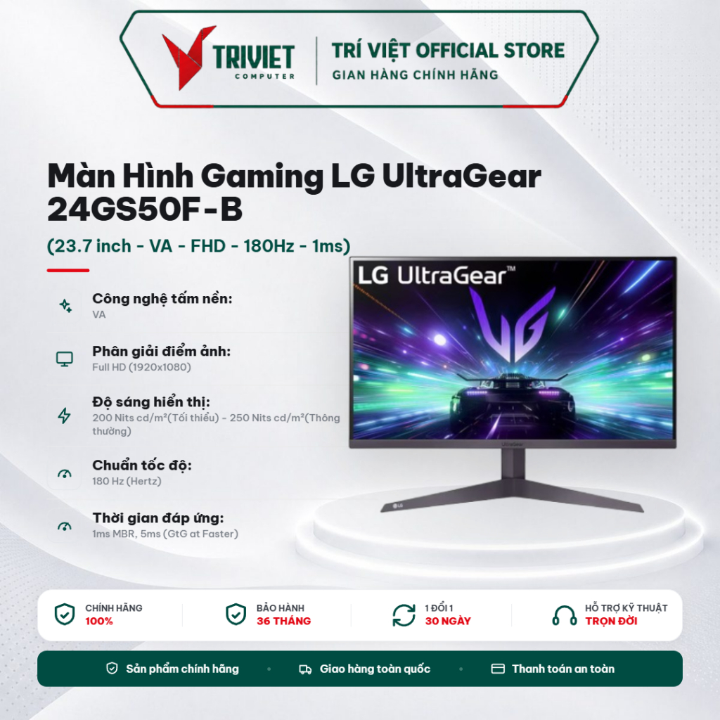 Màn Hình LG UltraGear 24GS50F-B 23.7 Inch Full HD VA 180Hz 1ms HDMI DisplayPort AMD FreeSync Gaming