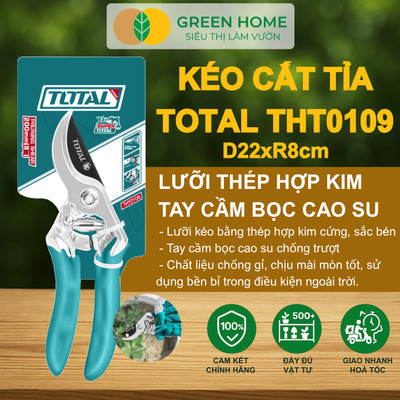 Kéo Cắt Tỉa Total THT0109 GreenHome, Lưỡi Thép Hợp Kim, Tay Cầm Chống Trượt, Khóa An Toàn, Bền Bỉ