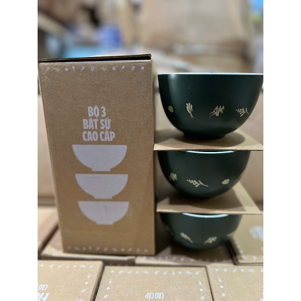 Bộ 3 chén sứ cao cấp green farm