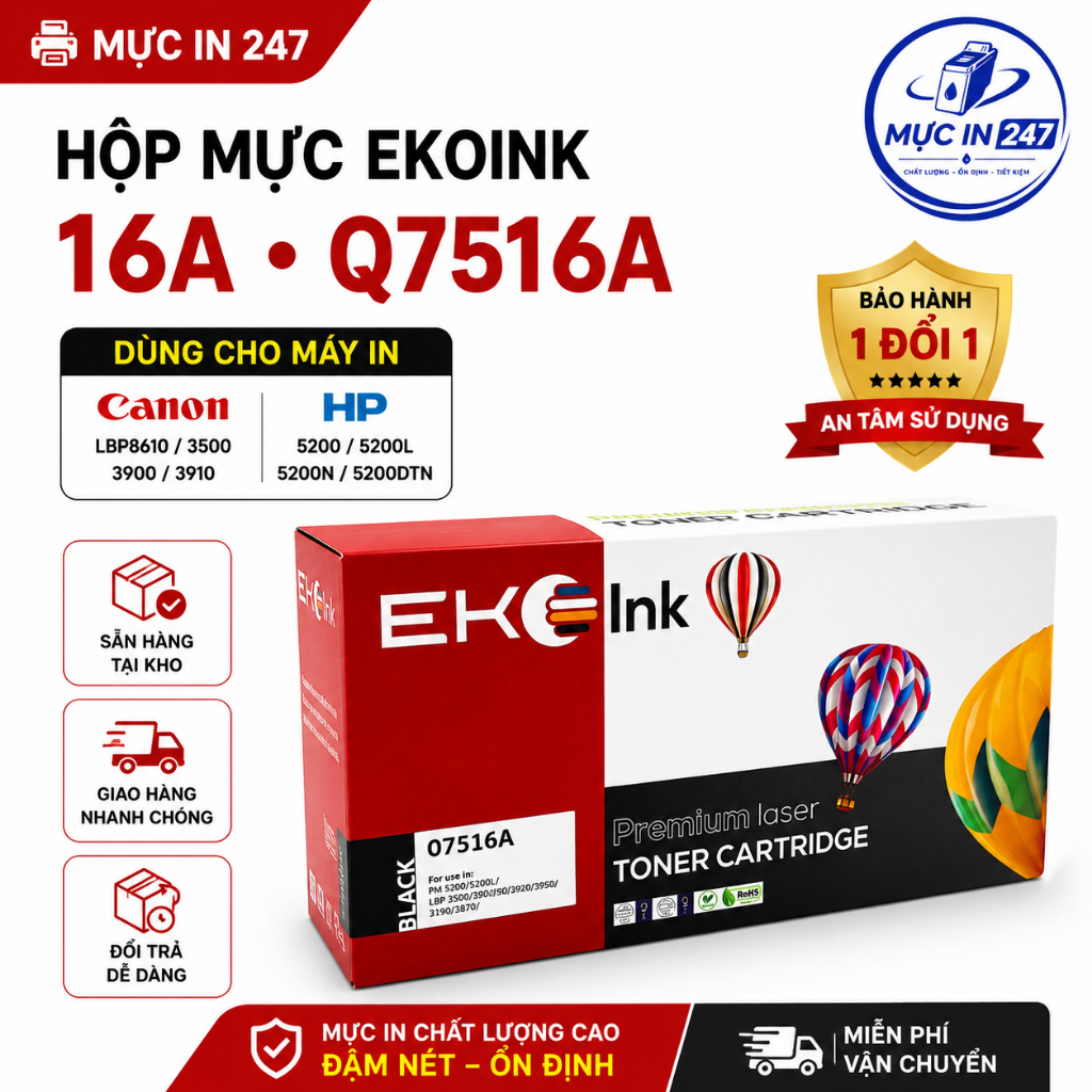 Hộp Mực Ekoink 16A 309 Cho Canon LBP8610 3500 3900 3910 HP5200 5200L 5200N 5200DTN Đậm Nét