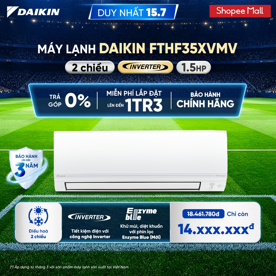 [MIỄN PHÍ LẮP ĐẶT 1TR3] Điều hòa Daikin Inverter 2 chiều FTHF35XVMV - 1.5HP 12000BTU