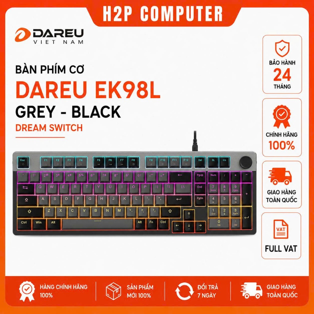 Bàn phím cơ DAREU EK98L Grey Black Dream Switch Layout 98 phím siêu gọn nhẹ - Chính hãng