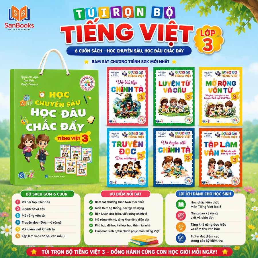 Sách - Túi Trọn Bộ Tiếng Việt Lớp 3 - Kết Nối Tri Thức - Cả năm ( 6 Cuốn ) - Qbooks