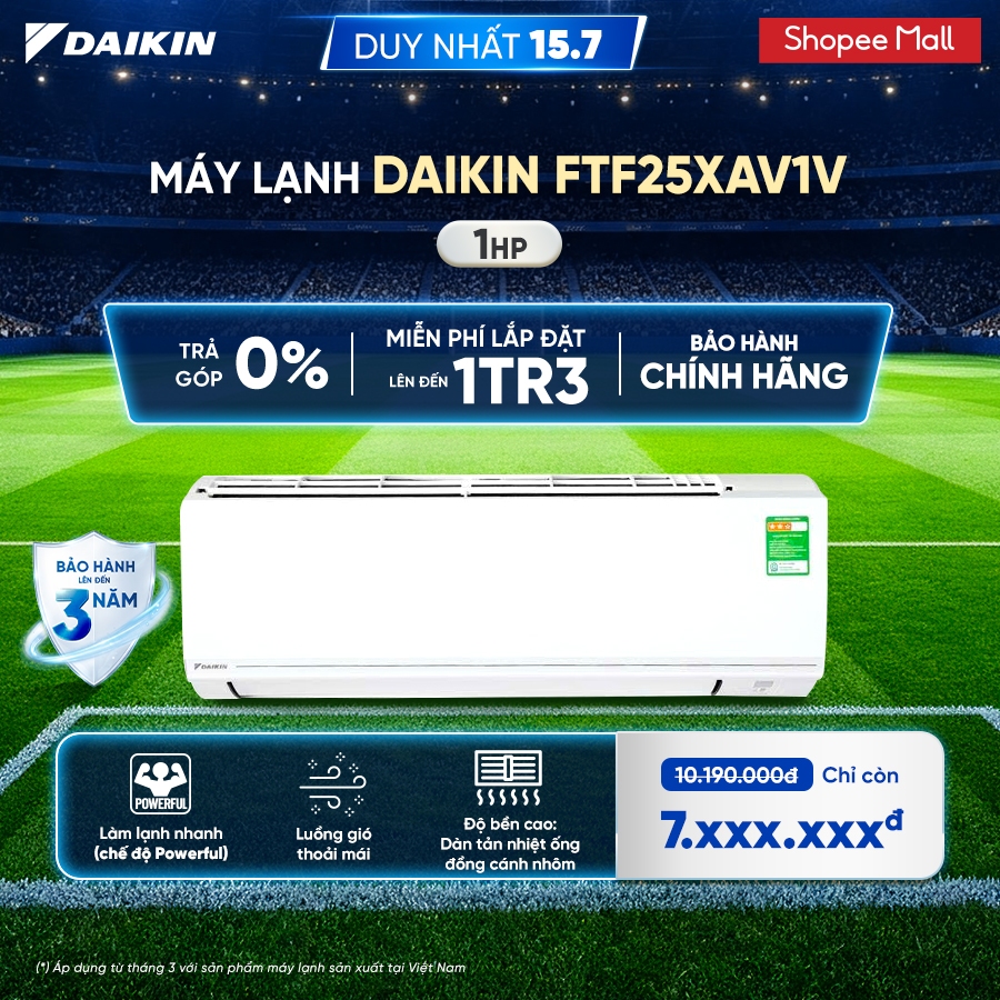 [MIỄN PHÍ LẮP ĐẶT 1TR3] Máy Lạnh Daikin 1 chiều FTF25XAV1V 1HP (9000 BTU)