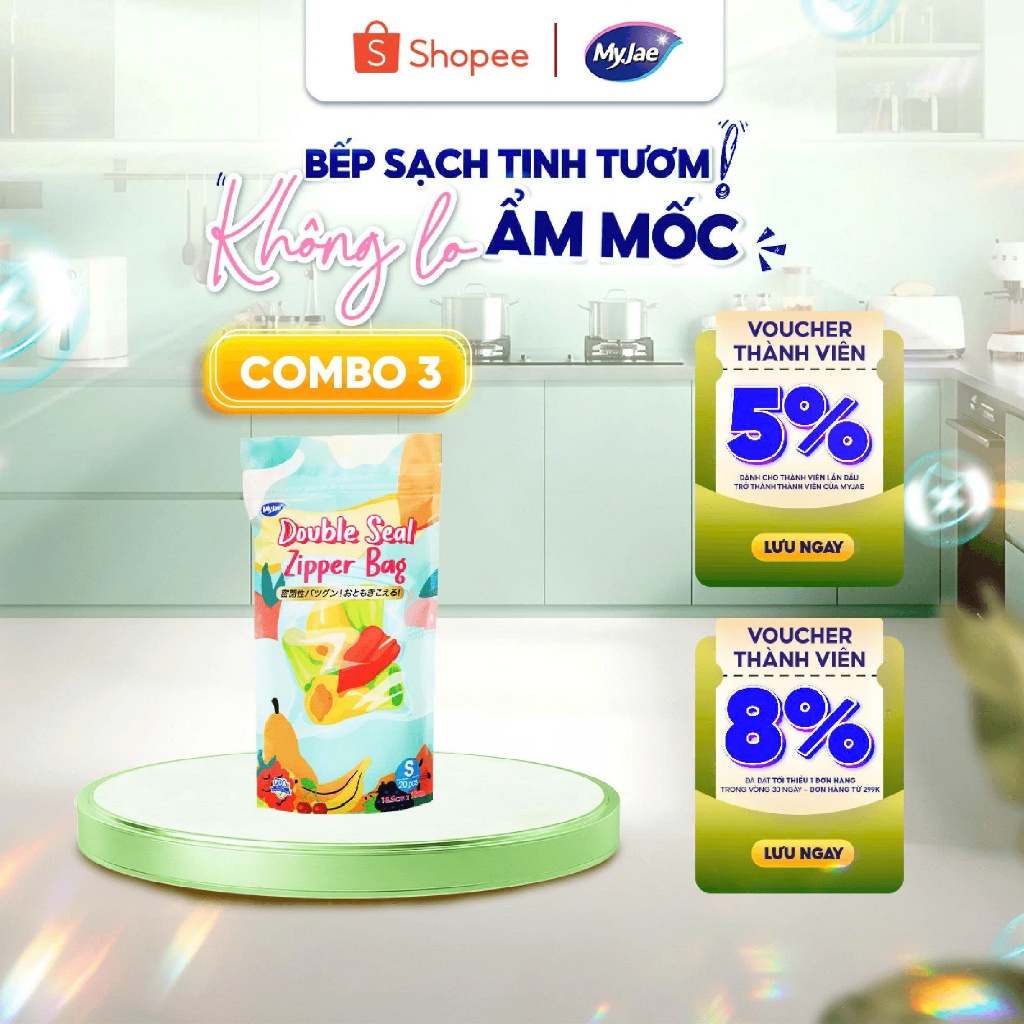 Combo 3 Túi Zip MyJae – Gói 20 Túi Size S, Bảo Quản Thực Phẩm Tiện Lợi