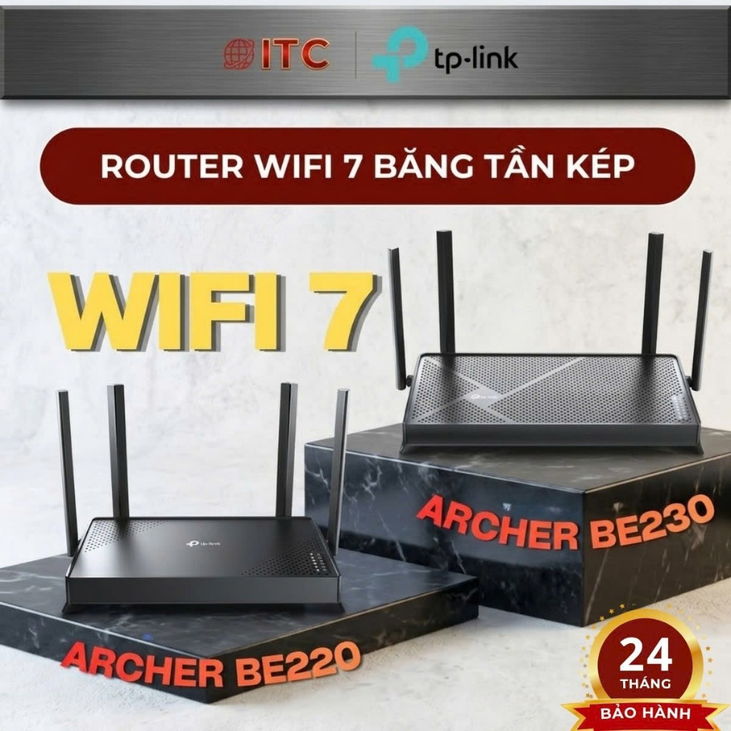 Bộ phát WIFI 7 TP-Link Archer BE230 BE220 (Chuẩn BE/ 3600Mbps/ 4 Ăng-ten ngoài/ Wifi Mesh/ Dưới 100 