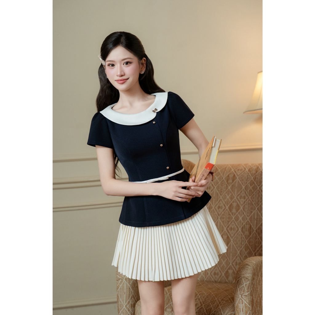 ZAMYSHOP - Áo thiết kế cổ sen lệch nơ eo, hàng khuy lệch lạ mắt
