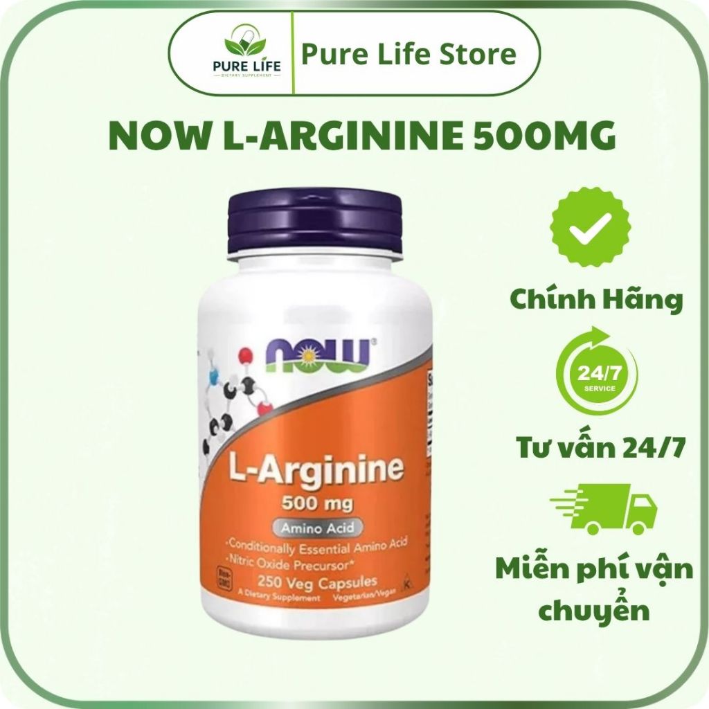 NOW L-Arginine 500mg hỗ trợ tuần hoàn, nâng cao hiệu suất  tập luyện và duy trì sức khỏe - Pure Life