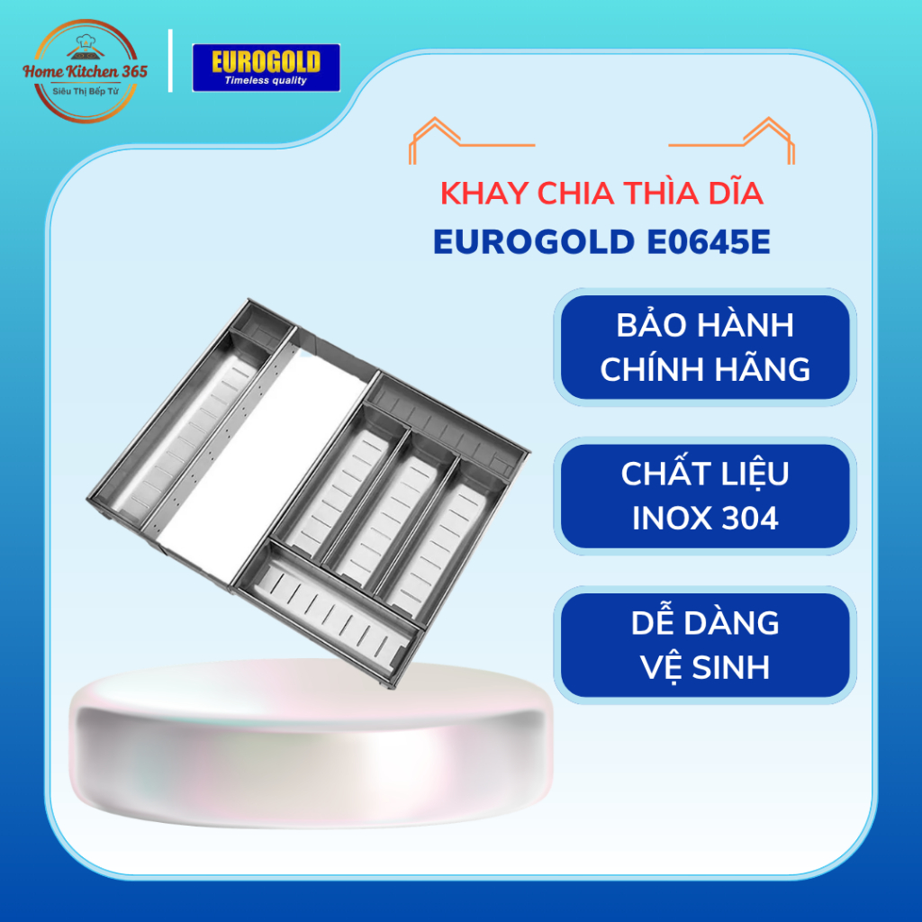 Khay chia ngăn kéo Eurogold E0645E/ETC645E khay chia thìa dĩa đũa phụ kiện tủ bếp tiện ích