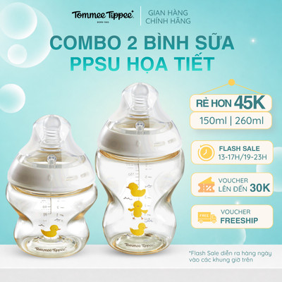 COMBO 2 Bình Sữa PPSU Ty Siêu Mềm Tự Nhiên Tommee Tippee Natural Start 150ml & 260ml - Họa Tiết Vàng