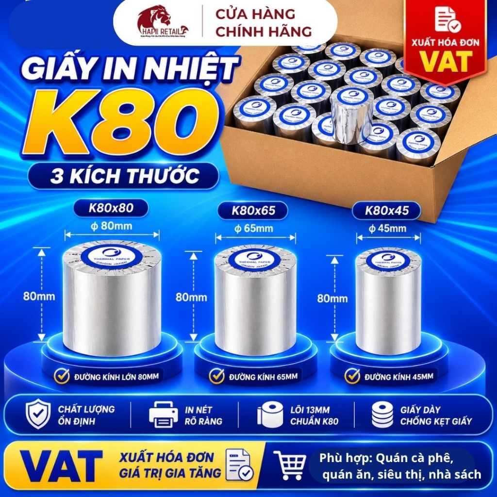 [Có VAT] Thùng Giấy In Bill K80x45, K80x80, K80x65 Giấy In Nhiệt POS 80mm In Đậm Giấy Trắng