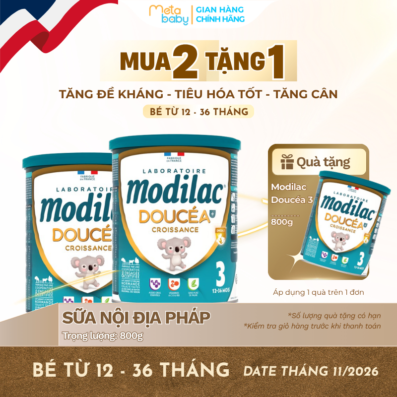 [DATE 11/2026] Combo 2 Lon Sữa bột Modilac Doucea số 3 Nội Địa Pháp (800g)