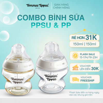 COMBO 2 Bình Sữa PP & PPSU Ty Siêu Mềm Tự Nhiên Tommee Tippee Natural Start 150ml