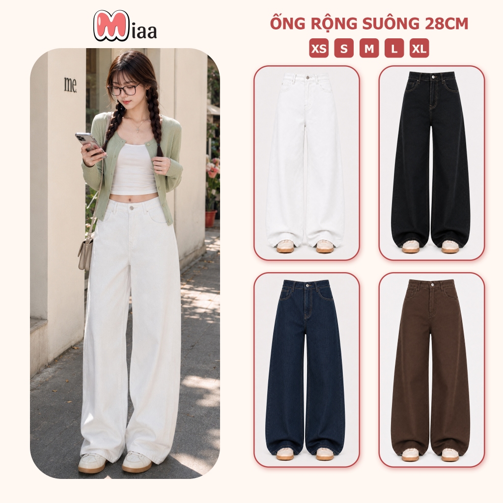 Quần Kaki Jeans Trắng ống suông MIAA nhiều màu tôn dáng form unisex nam nữ Chất Vải Jeans Cao Cấp màu Trắng và Nâu | BigBuy360 - bigbuy360.vn