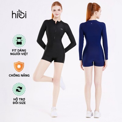 Đồ bơi liền thân Hibi Sports SS006 - Kiểu tay dài có khóa kéo, kèm mút