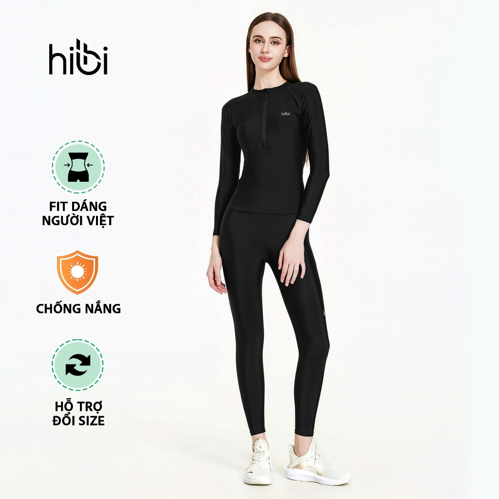 Bộ đồ bơi nữ Hibi Sports gồm áo bơi tay dài SS008 và quần bơi dài SS009, chất vải cao cấp