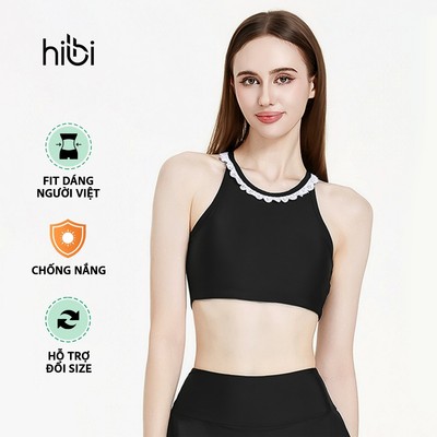 Áo bơi nữ Hibi Sports SS010 - Kiểu bra cổ yếm nhún bèo trắng, kèm mút