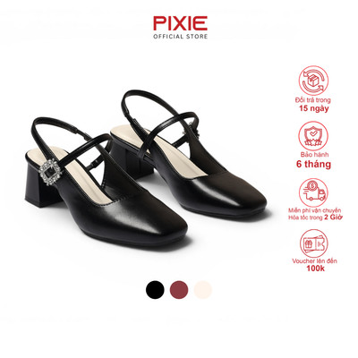 Giày Cao Gót Nữ 5cm SlingBack Phối Khóa Đính Đá Pixie E231