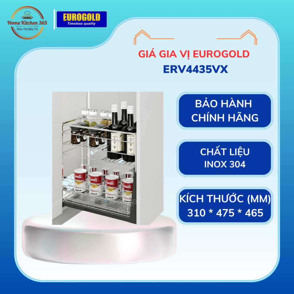 Giá Gia Vị Inox 304 Nan Vuông Eurogold ERO30435B/ERV4435 – Kệ Tủ Bếp Tiện Lợi, Sang Trọng