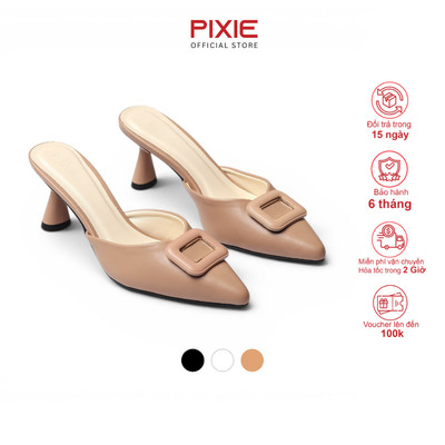 [Form nhỏ tăng 1 size] Giày Sục Cao Gót 6cm Phối Khóa Pixie E157